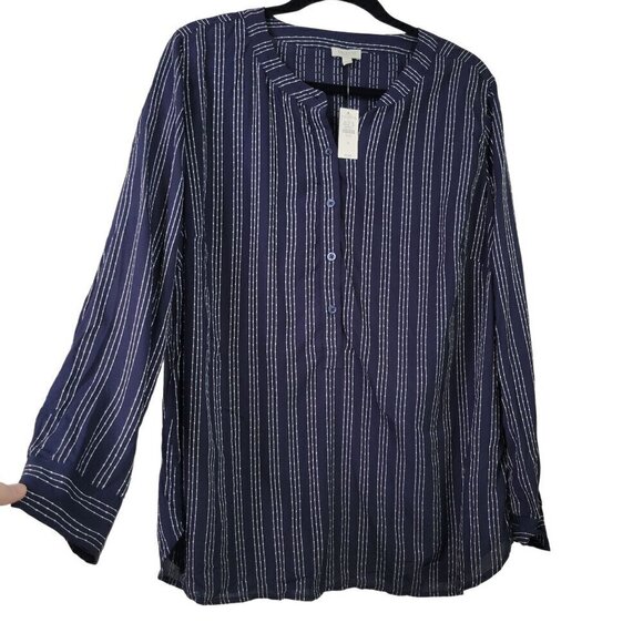 NWT Talbots Plus Navy Blue Embroidered White Stripes Rayon Top Size X (1X) - Picture 1 of 14